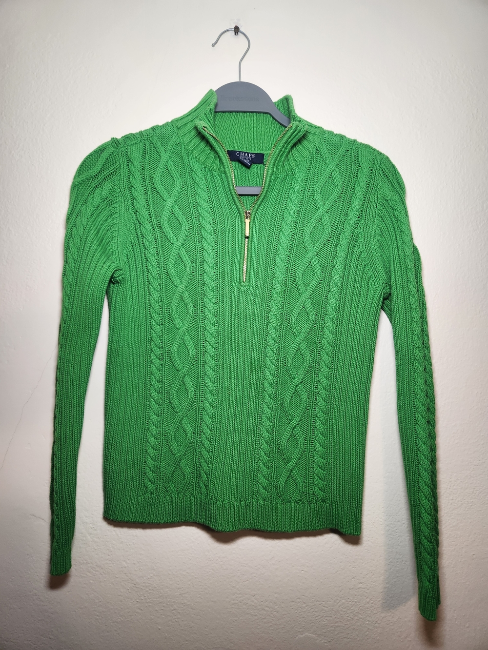 Chaps Green Cable-Knit Half-Zip Sweater